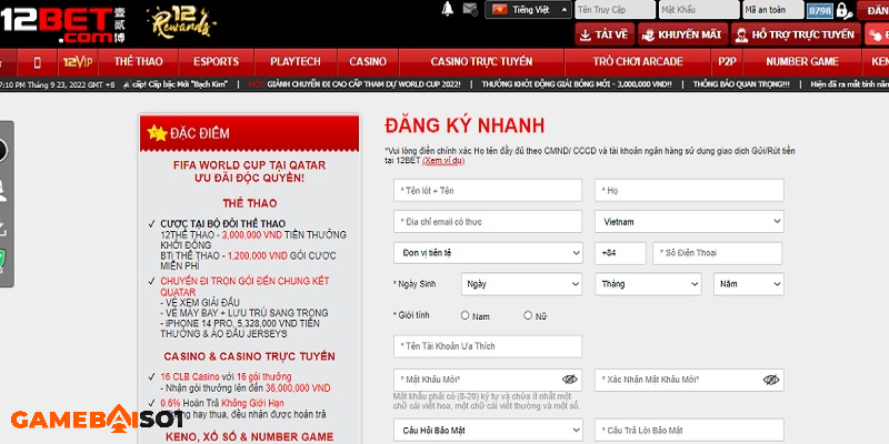 12Bet - Link truy cập vào 12Bet mới nhất, không bị chặn Hướng dẫn  đăng ký tài khoản đơn giản cho anh em cược thủ
