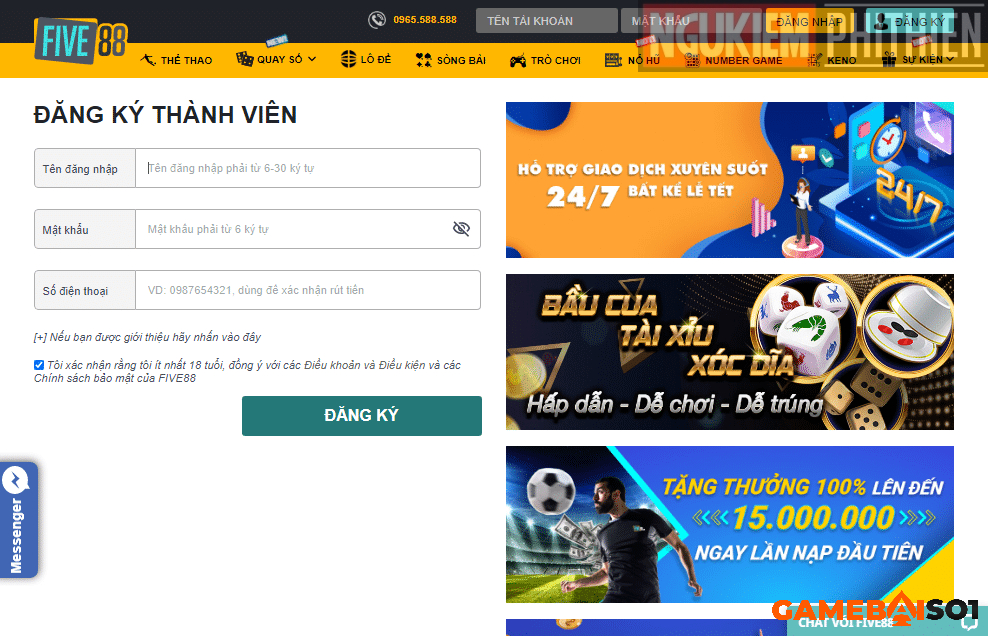 Hướng dẫn đăng ký Five88 nhanh chóng và chính xác nhất NHÀ CÁI FIVE88
