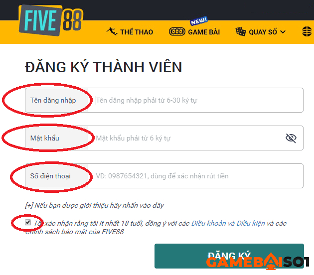 Hướng dẫn đăng ký Five88 nhanh chóng và chính xác nhất ĐĂNG KÝ FIVE88