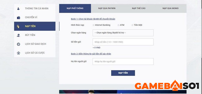 Chia sẻ cách nạp rút tiền Sky88 đầy đủ, chính xác nhất NẠP RÚT TIỀN SKY88